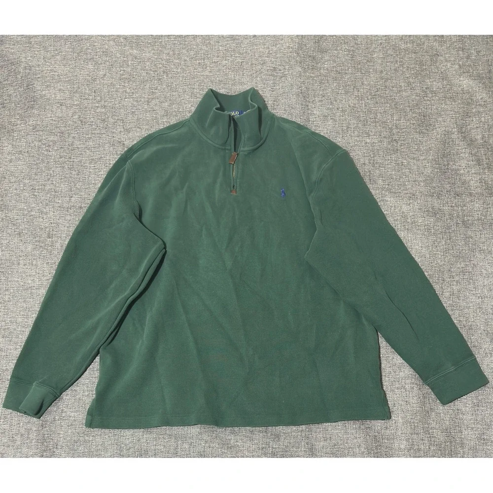 Polo Ralph Lauren Mens XXL Quarter Zip Pullover Green Cotton Sweater